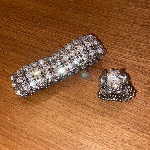 Silver Stretchy Bracelet and ring set with rhinestones